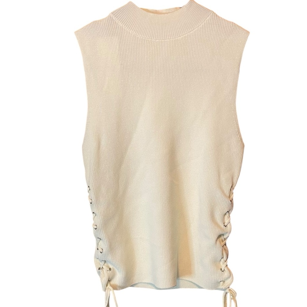 SAGE Cream Lace-Up Side Knit Tank Top NWT Size Small Minimal Chic